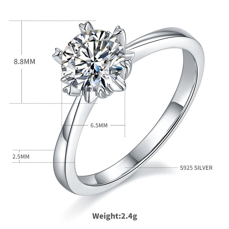 Classic Snowflake Moissanite Engagement Ring in S925 Sterling Silver – 1.0 ct