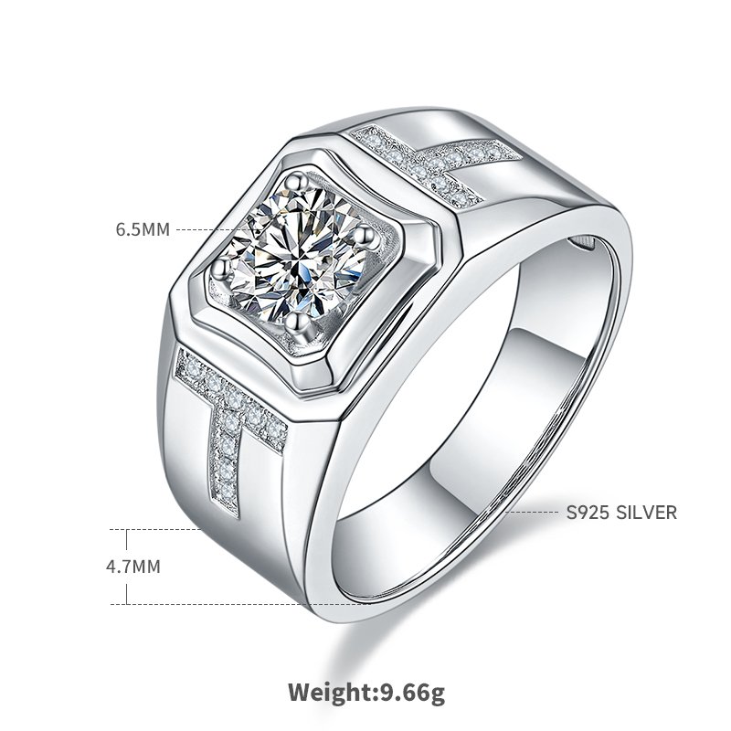 Yaoyang Men’s Moissanite Ring in S925 Sterling Silver – 1.0 ct