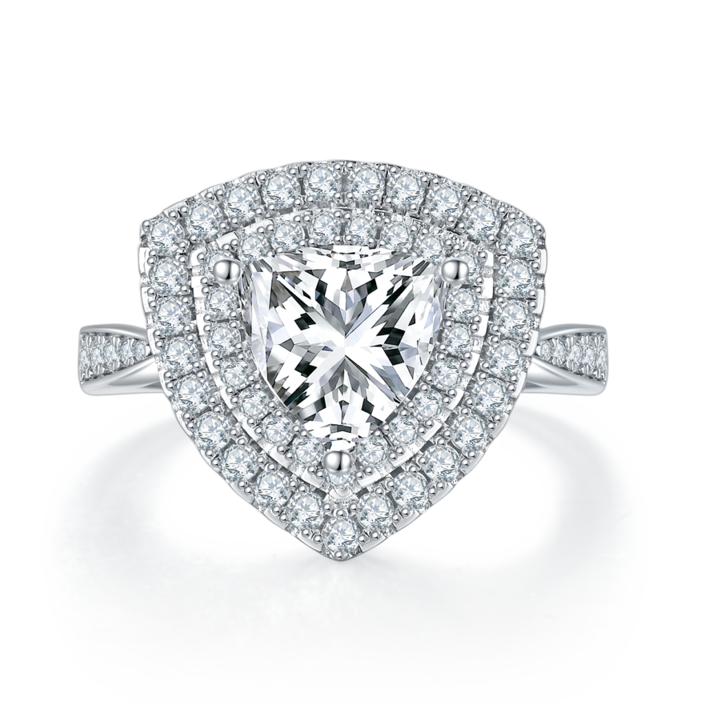 Trillion-Cut Moissanite Halo Proposal Ring in S925 Sterling Silver – 2.0 ct