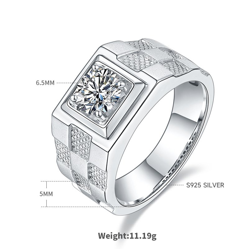 Fortune Men’s Moissanite Ring in S925 Sterling Silver – 1.0 ct