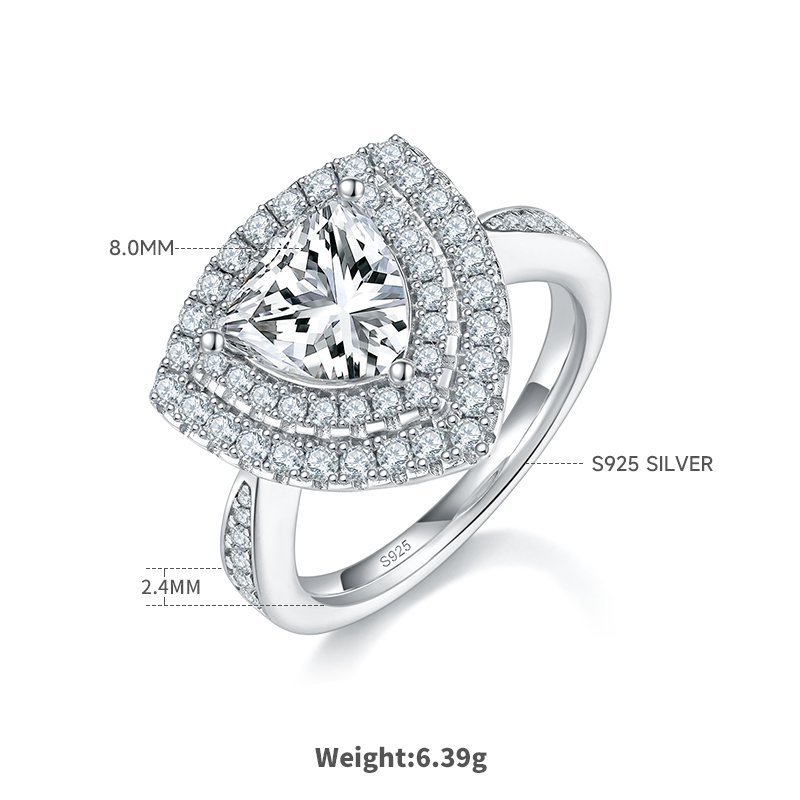 Trillion-Cut Moissanite Halo Proposal Ring in S925 Sterling Silver – 2.0 ct