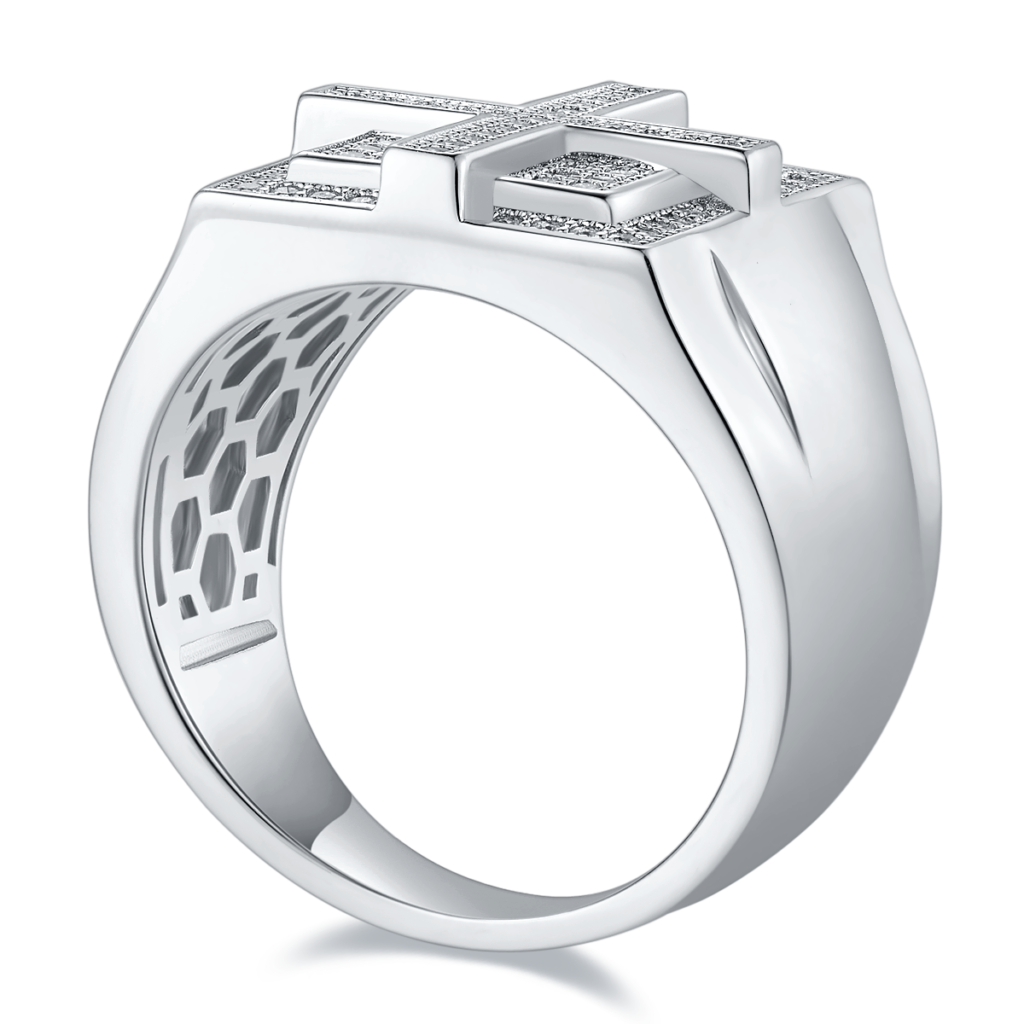 R3867 Men’s Pavé Moissanite Ring in S925 Sterling Silver – 0.53 ct