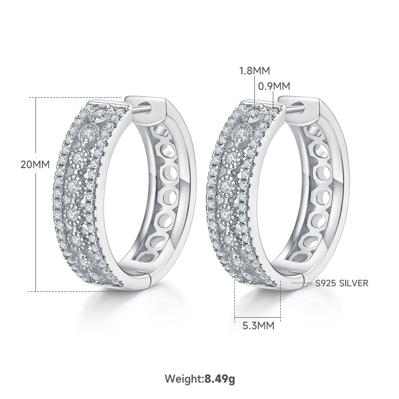 Triple-Row Moissanite Half-Hoop Earrings in S925 Sterling Silver – 0.74 ct