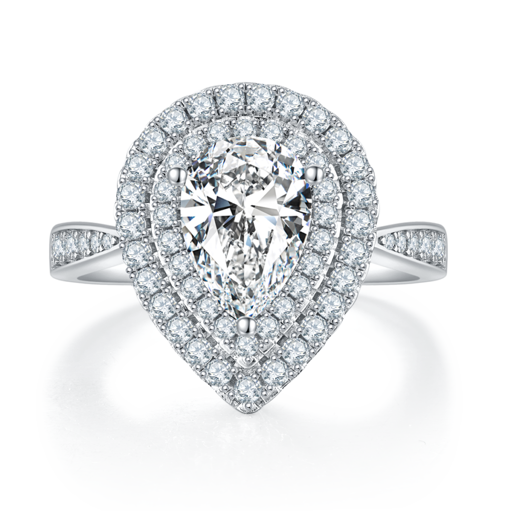Pear-Cut Moissanite Halo Engagement Ring in S925 Sterling Silver – 2.0 ct