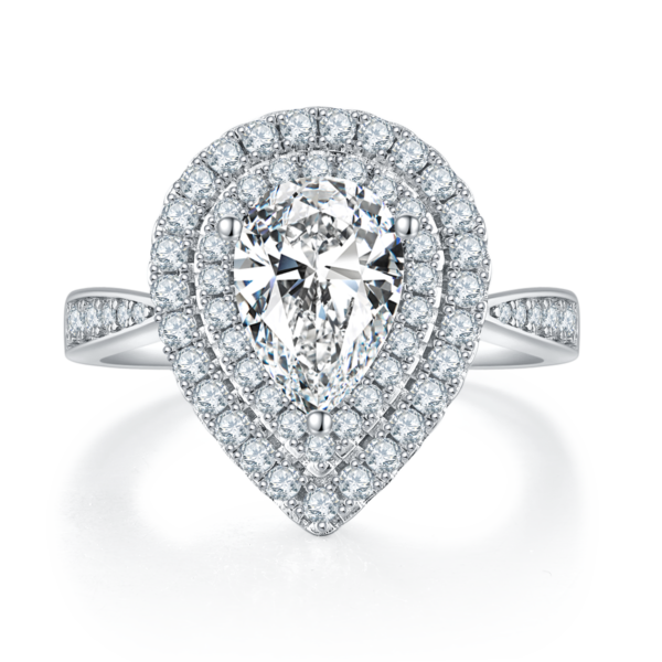 Pear-Cut Moissanite Halo Engagement Ring in S925 Sterling Silver – 2.0 ct