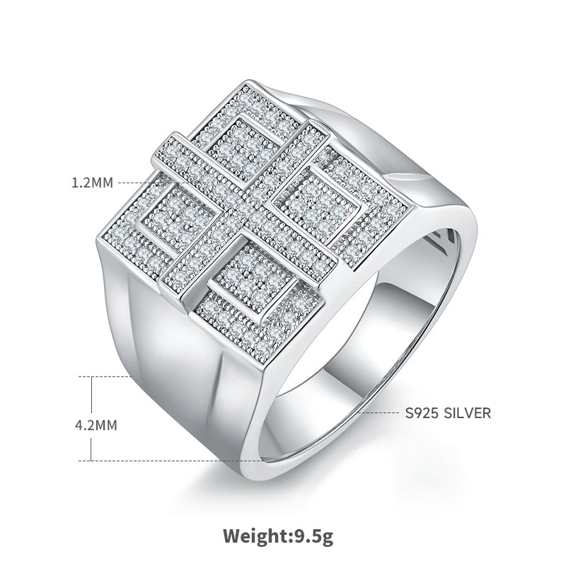 R3867 Men’s Pavé Moissanite Ring in S925 Sterling Silver – 0.53 ct