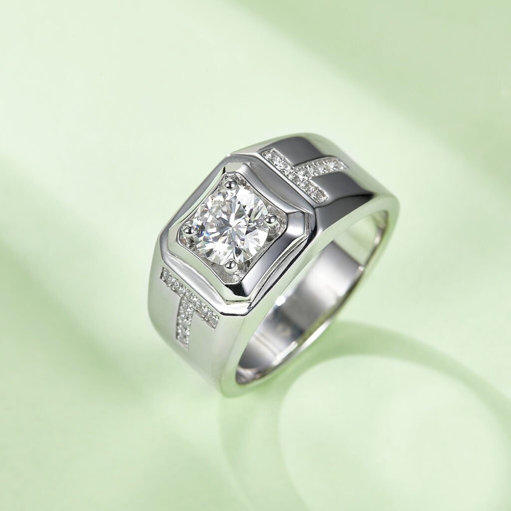 Yaoyang Men’s Moissanite Ring in S925 Sterling Silver – 1.0 ct