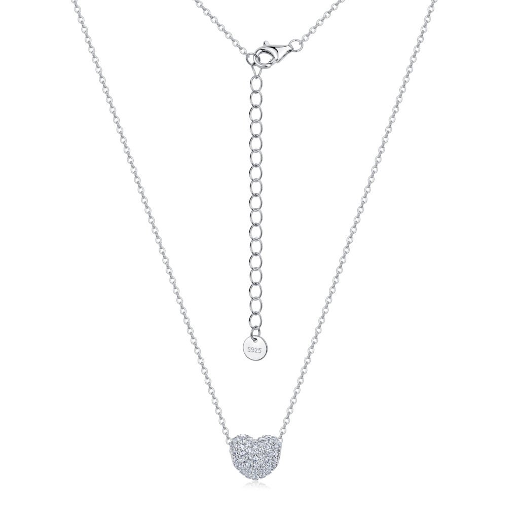 Heart Pavé Moissanite Necklace in 18K White Gold-Plated Silver – 0.67 ct