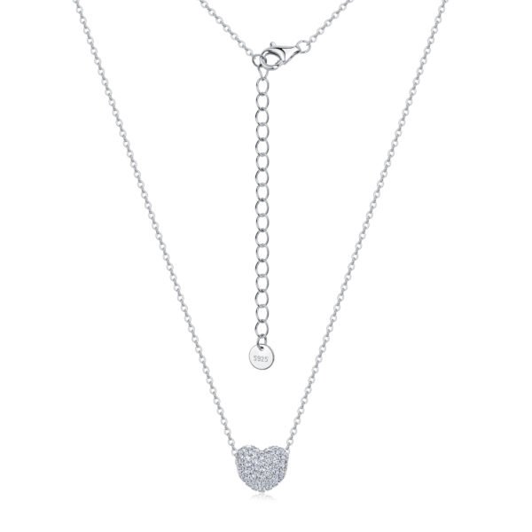Heart Pavé Moissanite Necklace in 18K White Gold-Plated Silver – 0.67 ct