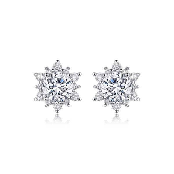 Snowflake Halo Moissanite Stud Earrings in 18K White Gold-Plated Silver – 2.48 ct