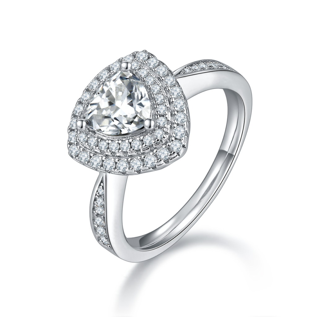Trillion-Cut Lab-Grown Diamond Halo Engagement Ring in S925 Sterling Silver – 1.0 ct