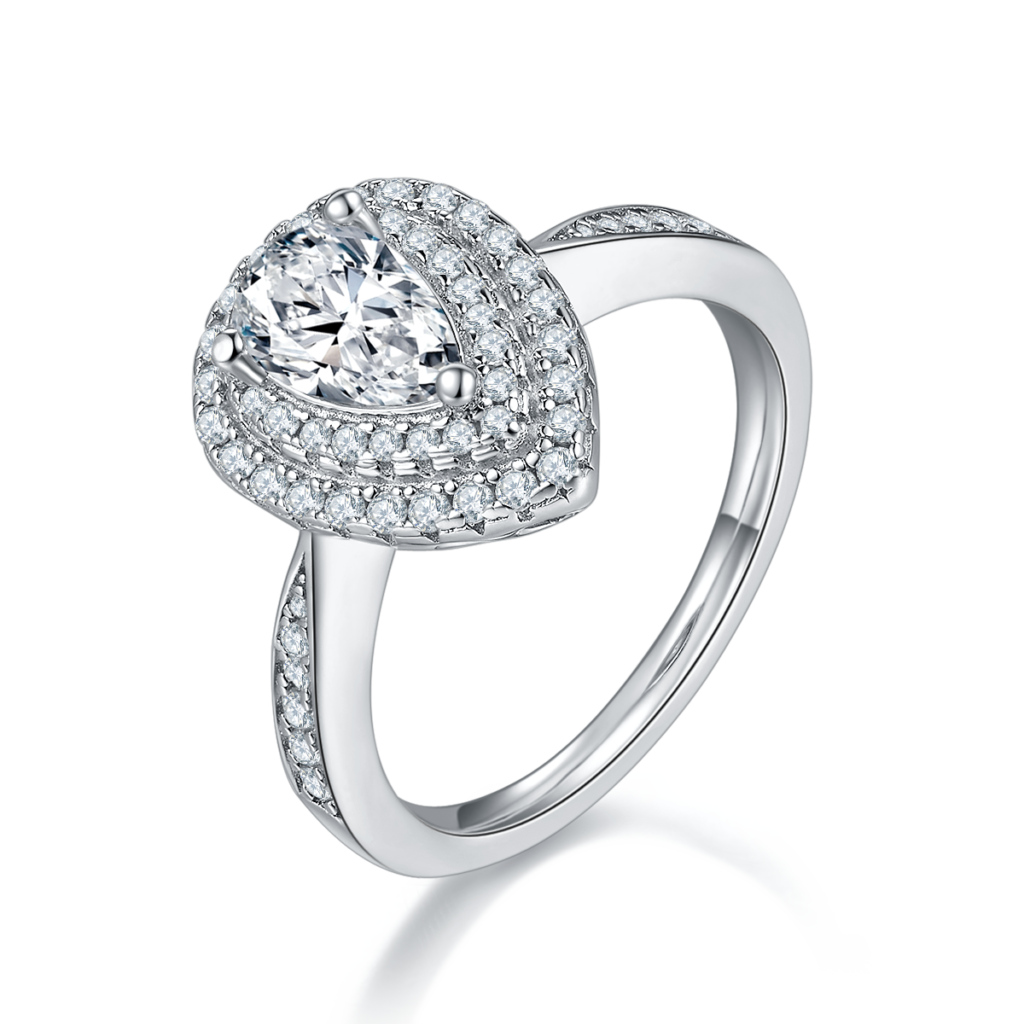 Pear-Cut Lab-Grown Diamond Halo Engagement Ring in S925 Sterling Silver – 1.0 ct