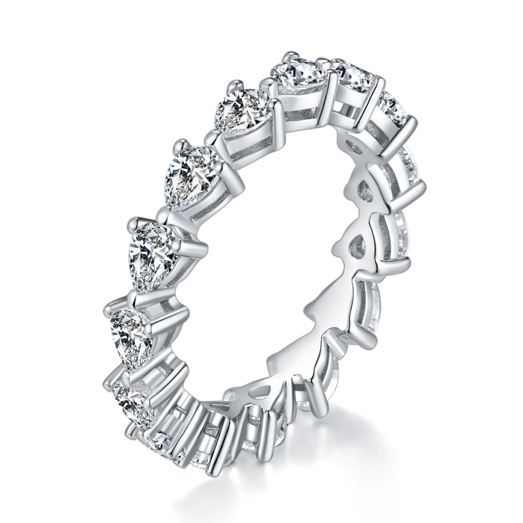 Pear-Cut Moissanite Full Eternity Anniversary Ring in S925 Sterling Silver – 4.0 ct