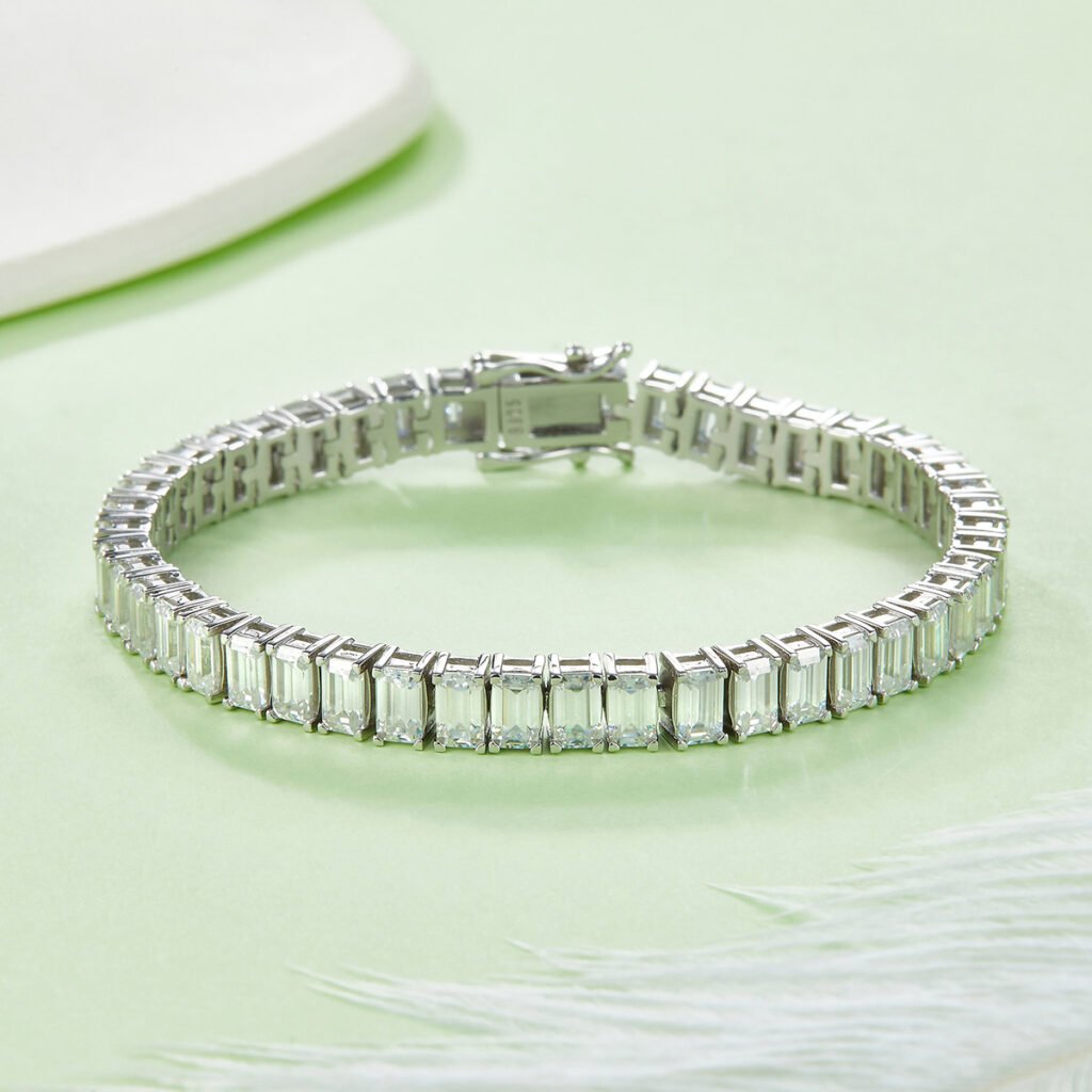 Rectangular-stone moissanite tennis bracelet